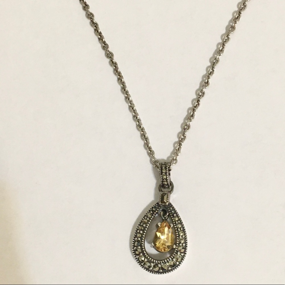 Judith Jack .925 Sterling Silver Necklace Marcasite Yellow Stone Accent
